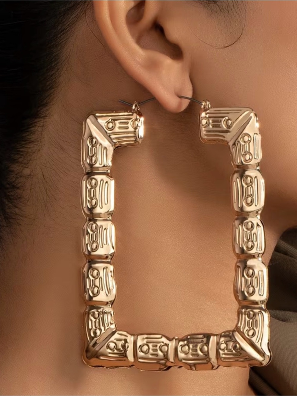 Gold Square Chunky Hoop Earrings - Women Jewelry